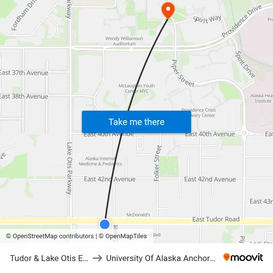 Tudor & Lake Otis Ese to University Of Alaska Anchorage map