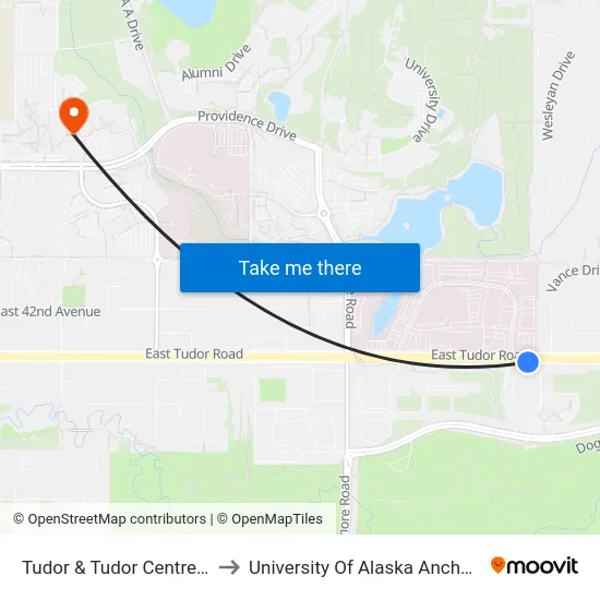 Tudor & Tudor Centre Ese to University Of Alaska Anchorage map