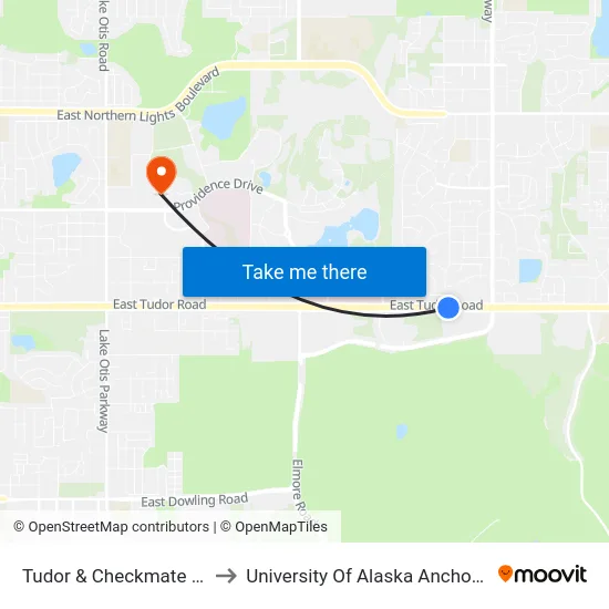 Tudor & Checkmate Ese to University Of Alaska Anchorage map