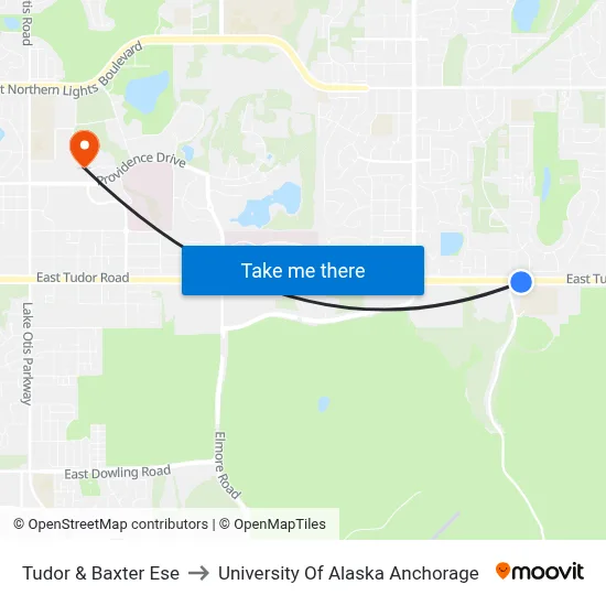 Tudor & Baxter Ese to University Of Alaska Anchorage map