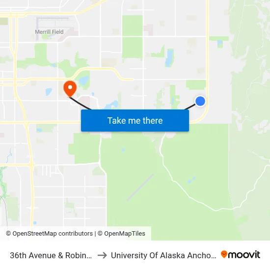 36th Avenue & Robin Ese to University Of Alaska Anchorage map