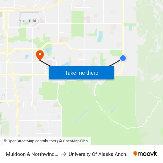 Muldoon & Northwind Nne to University Of Alaska Anchorage map