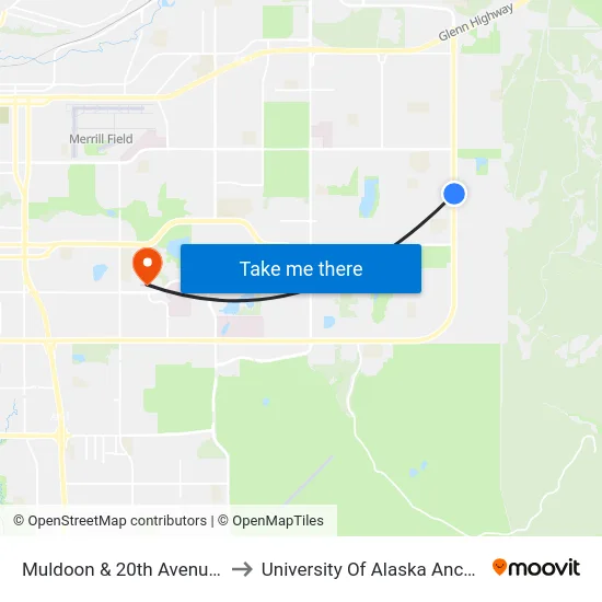 Muldoon & 20th Avenue Nne to University Of Alaska Anchorage map