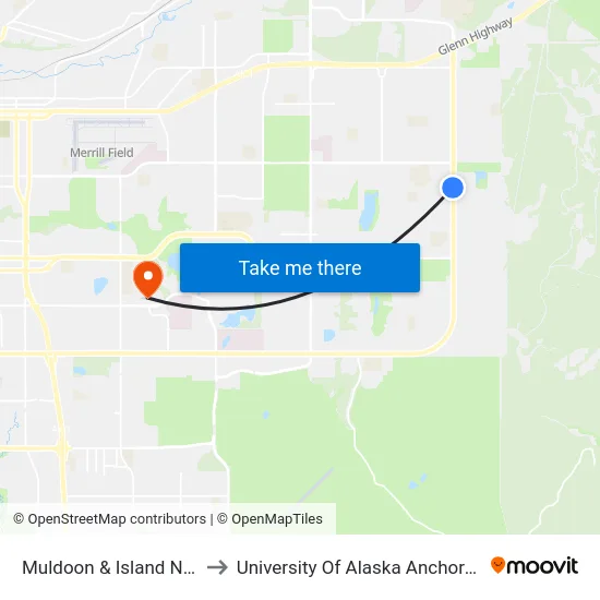 Muldoon & Island Nnw to University Of Alaska Anchorage map