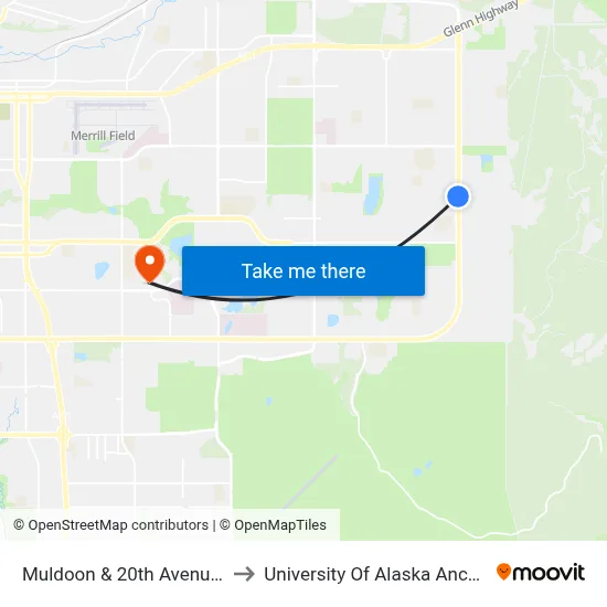 Muldoon & 20th Avenue Ssw to University Of Alaska Anchorage map
