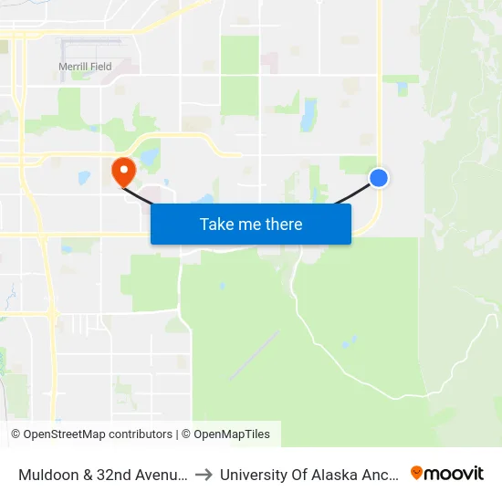 Muldoon & 32nd Avenue Ssw to University Of Alaska Anchorage map