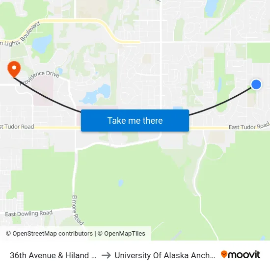 36th Avenue & Hiland Wnw to University Of Alaska Anchorage map