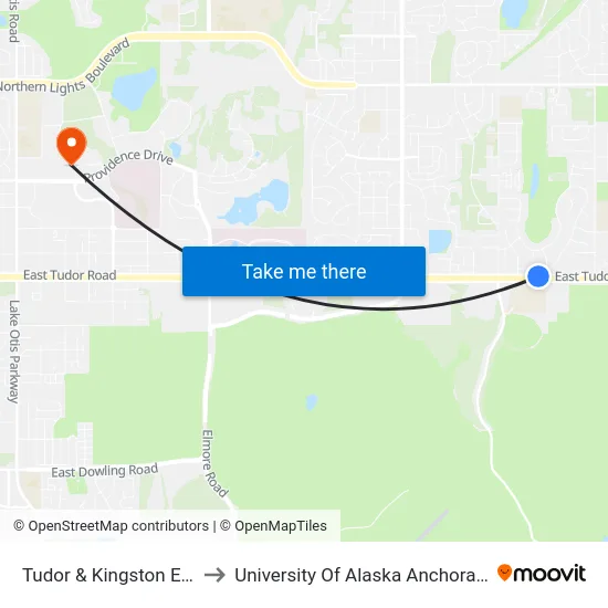 Tudor & Kingston Ene to University Of Alaska Anchorage map