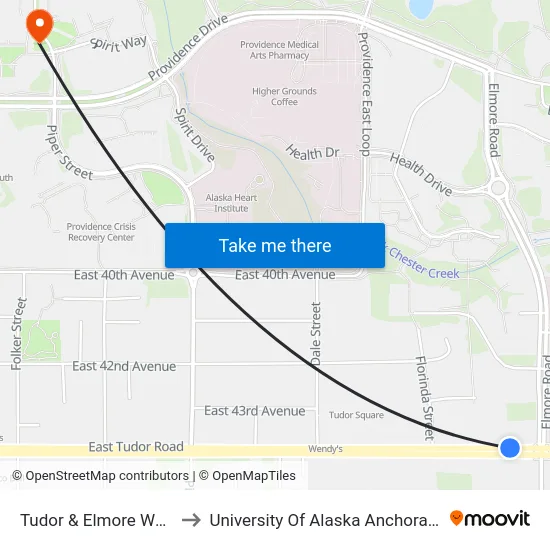 Tudor & Elmore Wnw to University Of Alaska Anchorage map