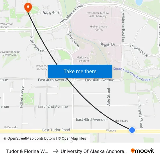 Tudor & Florina Wnw to University Of Alaska Anchorage map