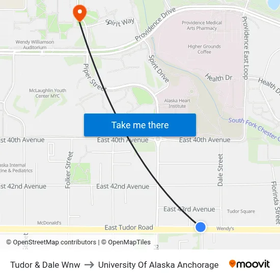 Tudor & Dale Wnw to University Of Alaska Anchorage map