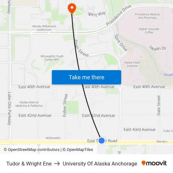 Tudor & Wright Ene to University Of Alaska Anchorage map