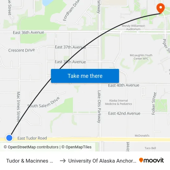 Tudor & Macinnes Wnw to University Of Alaska Anchorage map