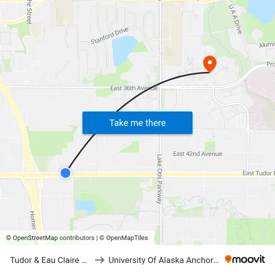 Tudor & Eau Claire Ene to University Of Alaska Anchorage map