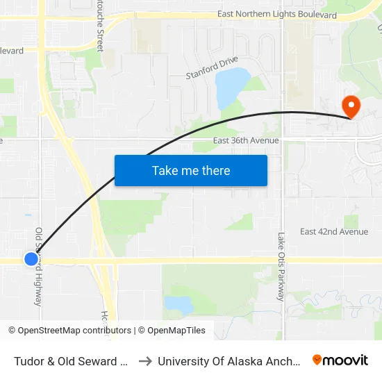 Tudor & Old Seward Wnw to University Of Alaska Anchorage map