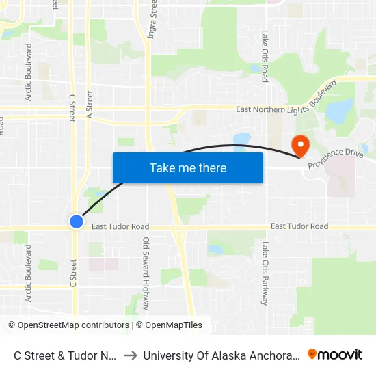 C Street & Tudor Nne to University Of Alaska Anchorage map