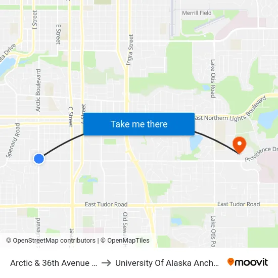 Arctic & 36th Avenue Nne to University Of Alaska Anchorage map