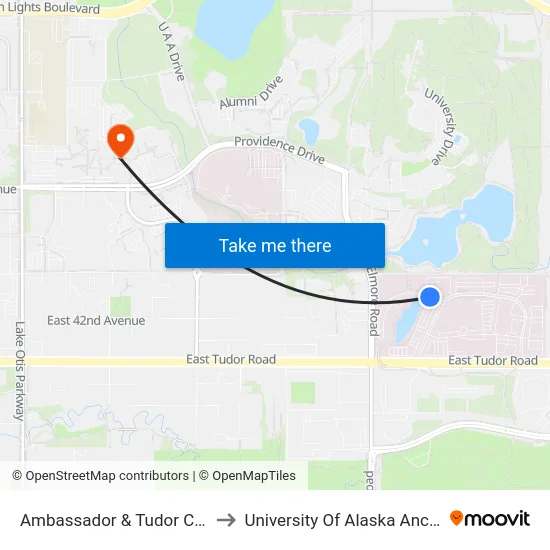 Ambassador & Tudor Ctr Wnw to University Of Alaska Anchorage map