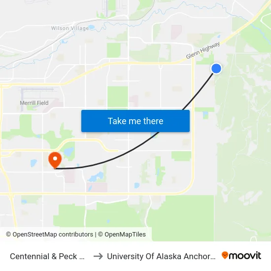 Centennial & Peck Nne to University Of Alaska Anchorage map