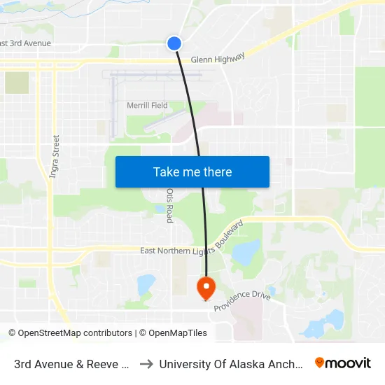 3rd Avenue & Reeve Wnw to University Of Alaska Anchorage map