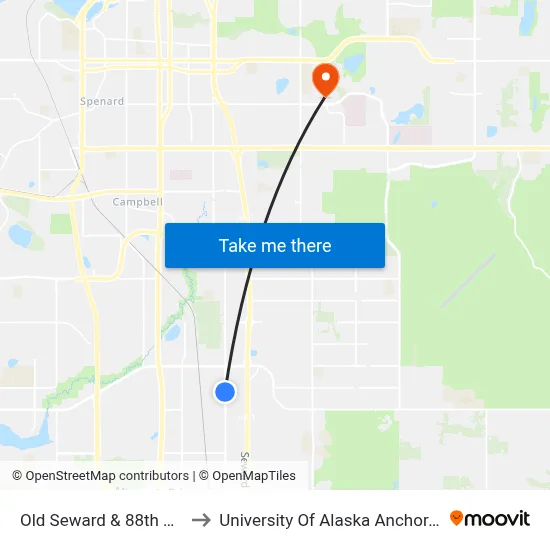 Old Seward & 88th Ssw to University Of Alaska Anchorage map