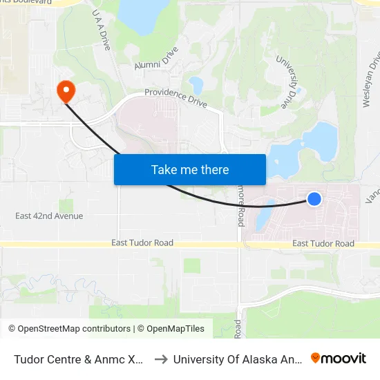 Tudor Centre & Anmc Xwalk Ese to University Of Alaska Anchorage map