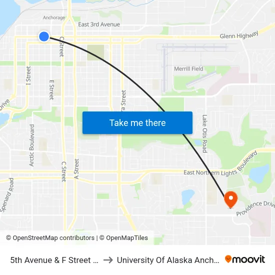 5th Avenue & F Street Wnw to University Of Alaska Anchorage map