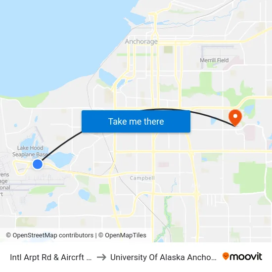 Intl Arpt Rd & Aircrft Ese to University Of Alaska Anchorage map