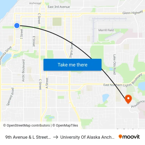 9th Avenue & L Street Ene to University Of Alaska Anchorage map