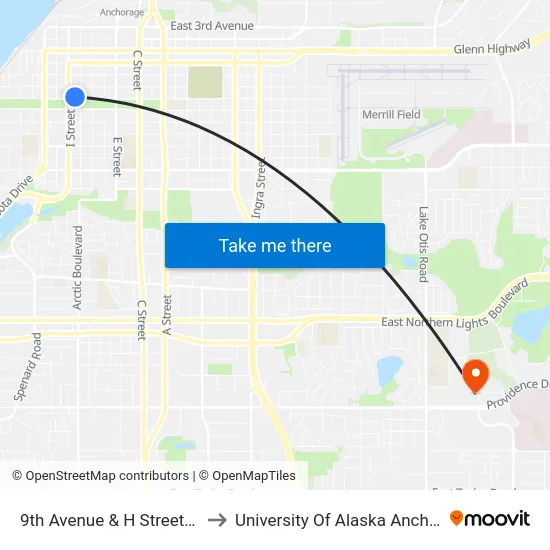 9th Avenue & H Street Wnw to University Of Alaska Anchorage map