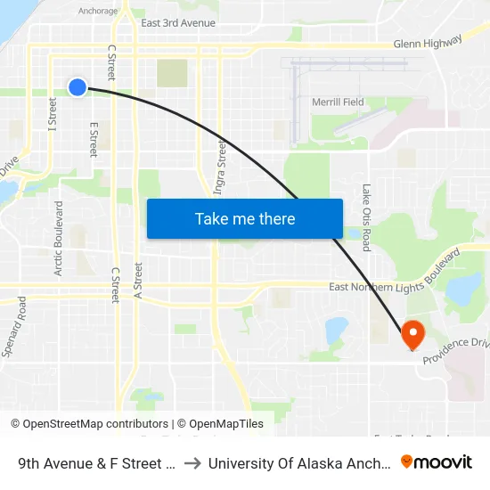 9th Avenue & F Street Wnw to University Of Alaska Anchorage map