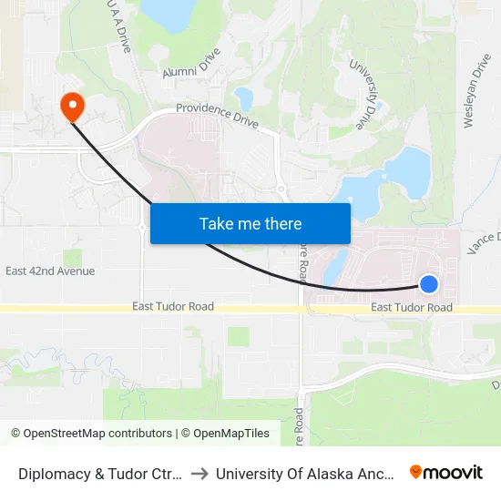 Diplomacy & Tudor Ctr Wnw to University Of Alaska Anchorage map