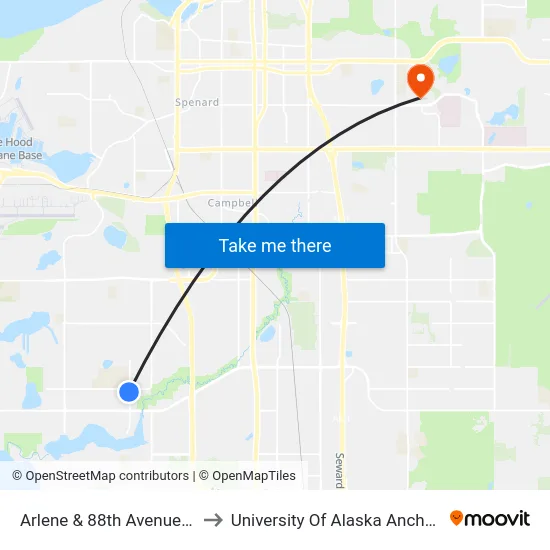 Arlene & 88th Avenue Ssw to University Of Alaska Anchorage map