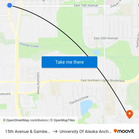 15th Avenue & Gambell Ene to University Of Alaska Anchorage map