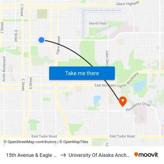 15th Avenue & Eagle Wnw to University Of Alaska Anchorage map