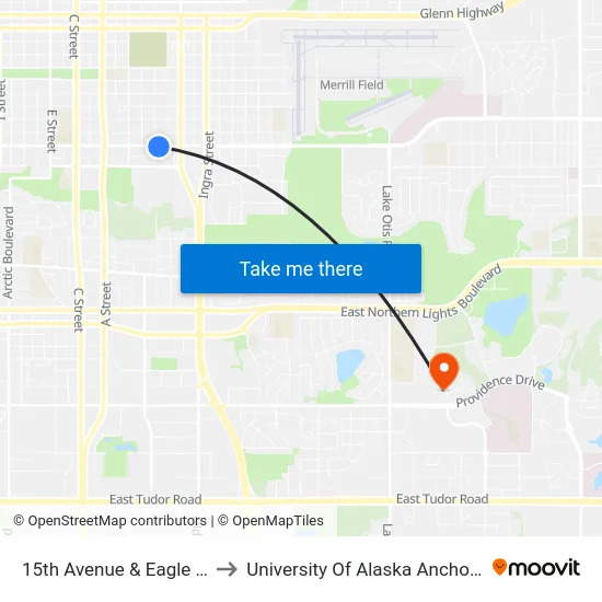 15th Avenue & Eagle Ese to University Of Alaska Anchorage map