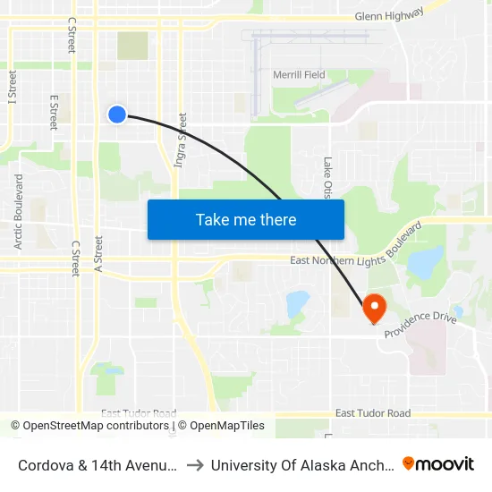 Cordova & 14th Avenue Sse to University Of Alaska Anchorage map