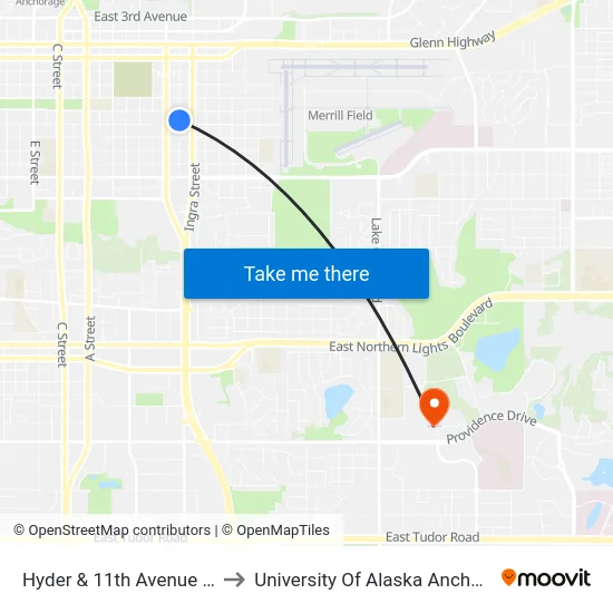 Hyder & 11th Avenue Nne to University Of Alaska Anchorage map