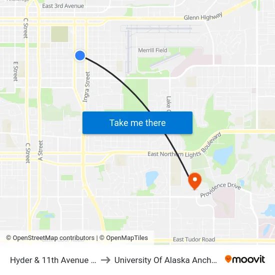Hyder & 11th Avenue Ssw to University Of Alaska Anchorage map