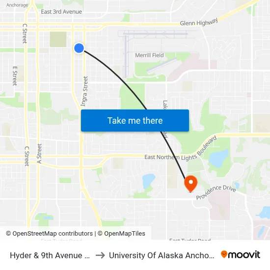 Hyder & 9th Avenue Sse to University Of Alaska Anchorage map