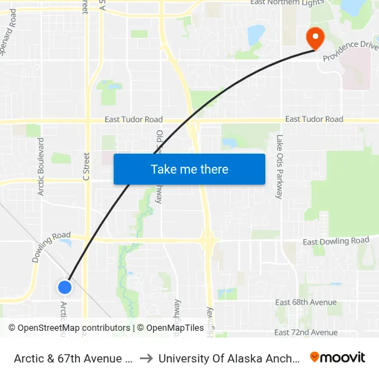 Arctic & 67th Avenue Nnw to University Of Alaska Anchorage map