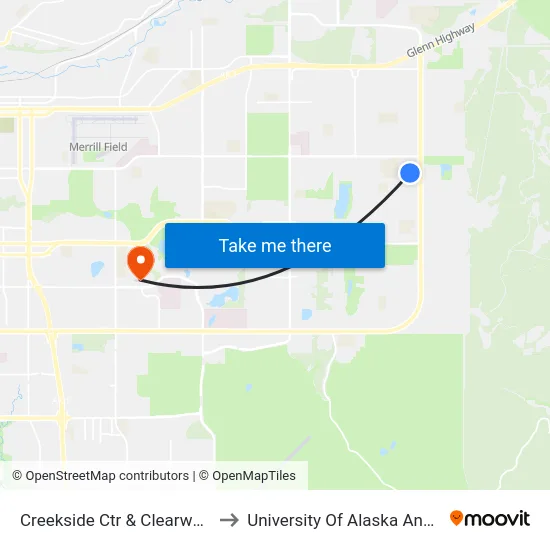 Creekside Ctr & Clearwater Ese to University Of Alaska Anchorage map