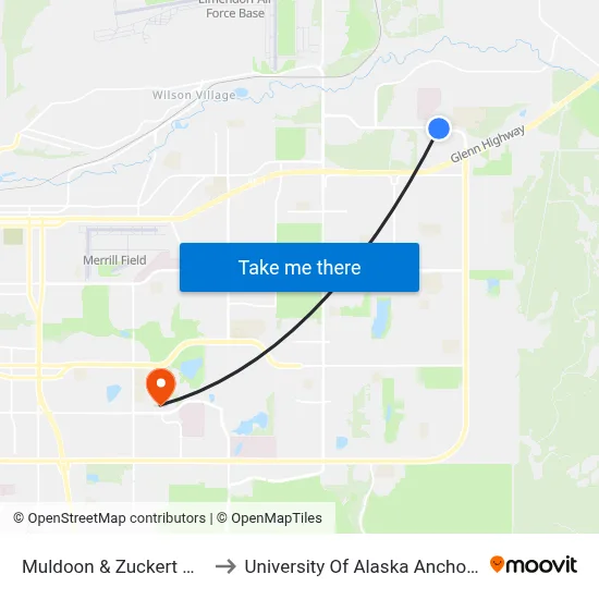 Muldoon & Zuckert Wnw to University Of Alaska Anchorage map