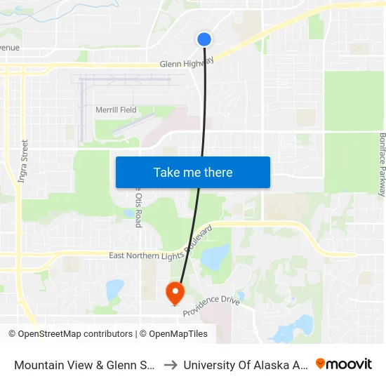 Mountain View & Glenn Square Nnw to University Of Alaska Anchorage map