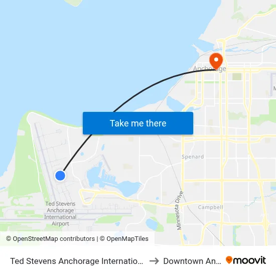 Ted Stevens Anchorage International Airport Police to Downtown Anchorage map