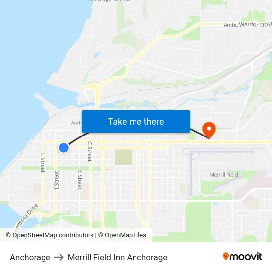 Anchorage to Merrill Field Inn Anchorage map