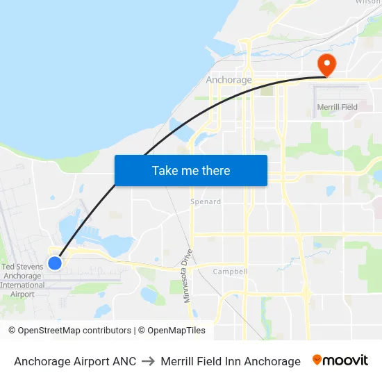 Anchorage Airport ANC to Merrill Field Inn Anchorage map