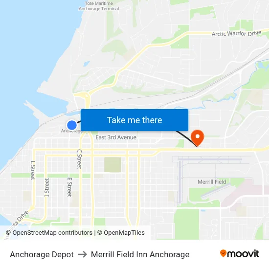 Anchorage Depot to Merrill Field Inn Anchorage map