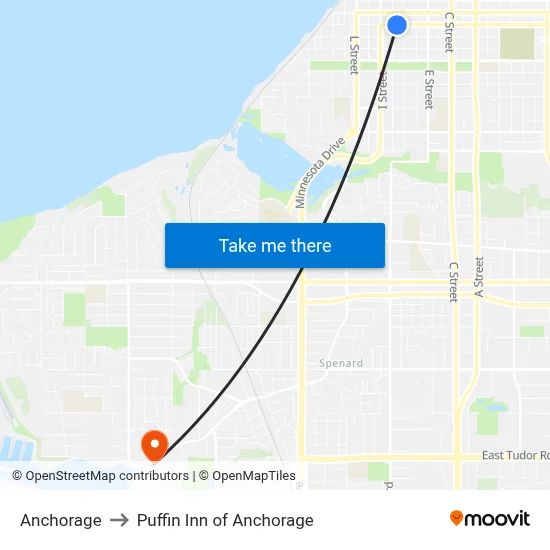 Anchorage to Puffin Inn of Anchorage map