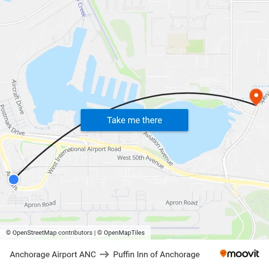 Anchorage Airport ANC to Puffin Inn of Anchorage map